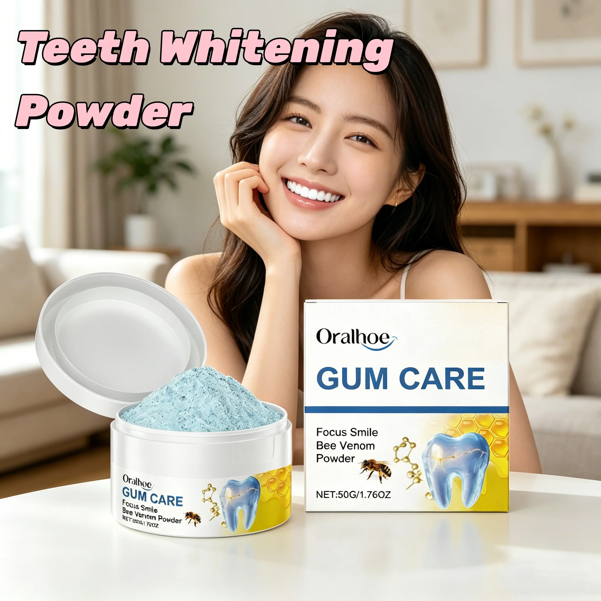 Bee Venom Teeth Whiten Powder Natural Stain Remover Fresh Breath Oral Care Deep Clean Yellow Tooth Plaque Removal Dental Powder
