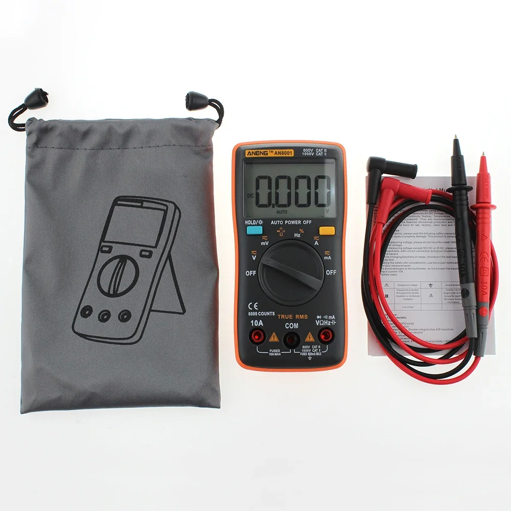 AN8001 Digital Multimeter LCD Display 6000Counts Backlight AC/DC Ammeter Voltmeter inductance meter Transistor Current Tester