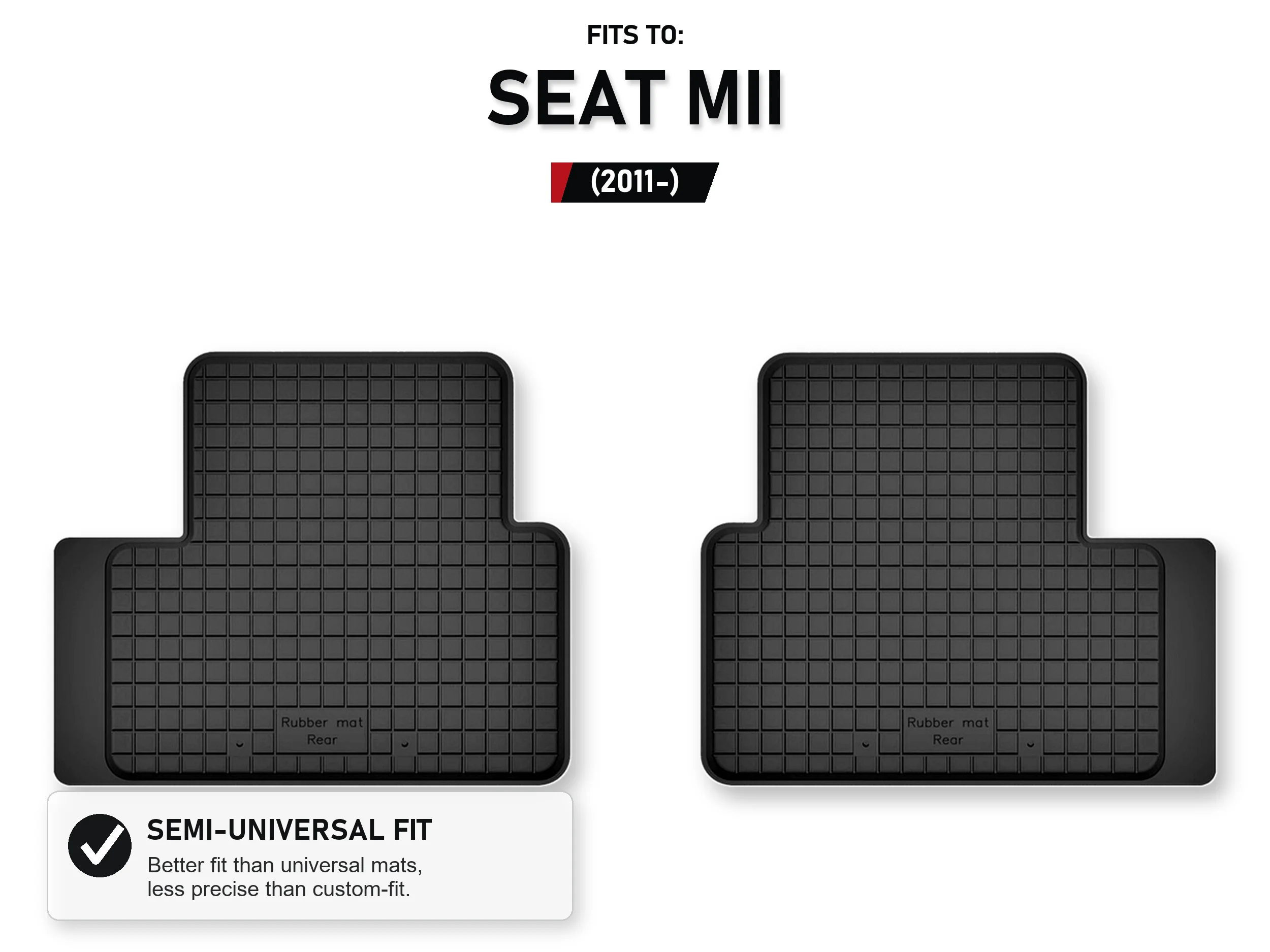 Achtermatten rubberen bakje voor: Seat Mii 2011-, 2 stuks
