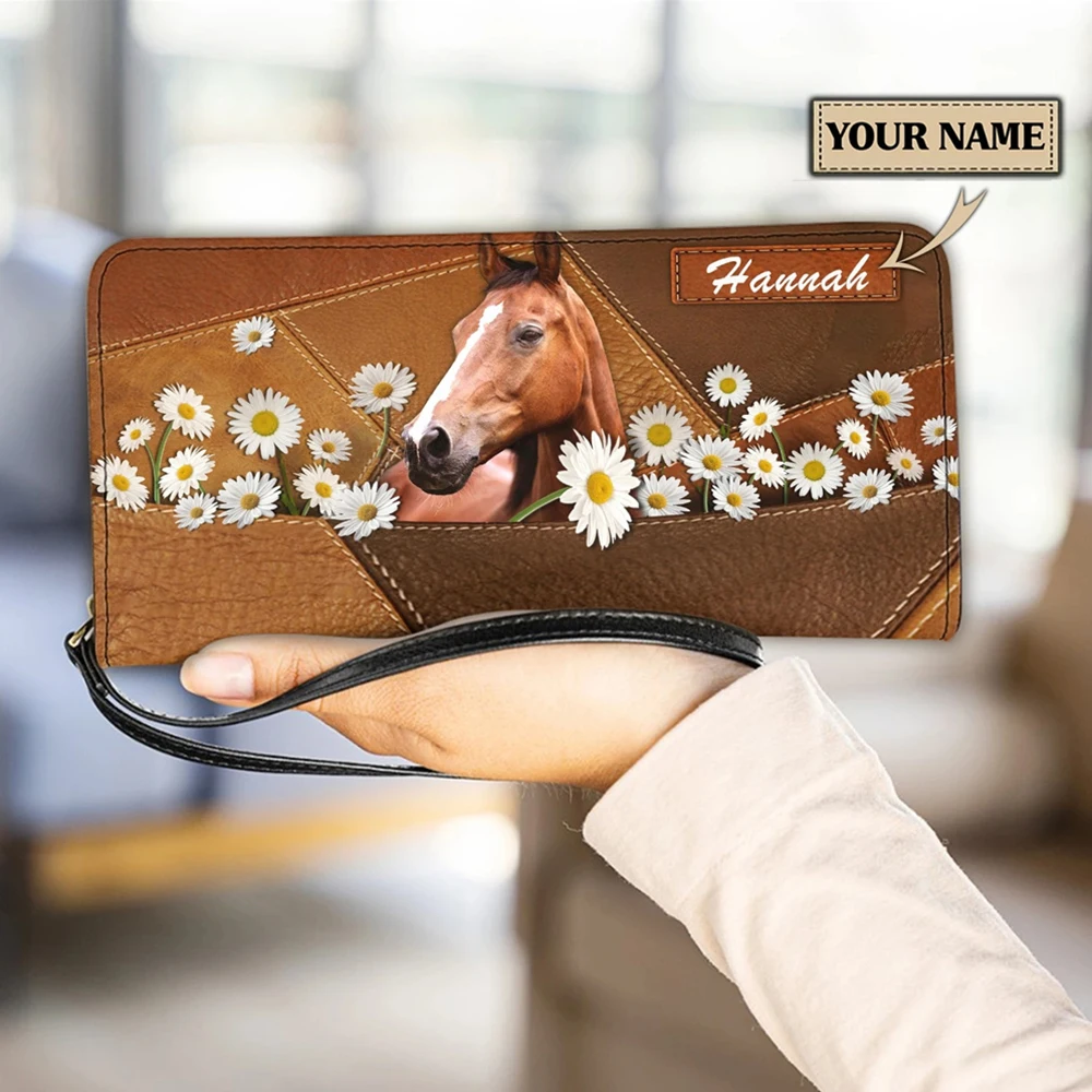 

Fashion Women Leather Long Wallets Zipper Casual Horse Flower Design PU Clutch Wallet Purse Female Large Capacity Card Holder