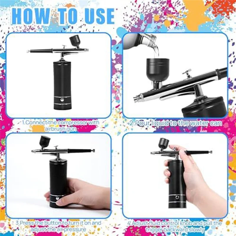 

【Must-Haves】Набор аэрографа с воздушным компрессором и перчатками-27PSI Аэрограф высокого давления со шлангом Беспроводной аэрограф для покраски модели B