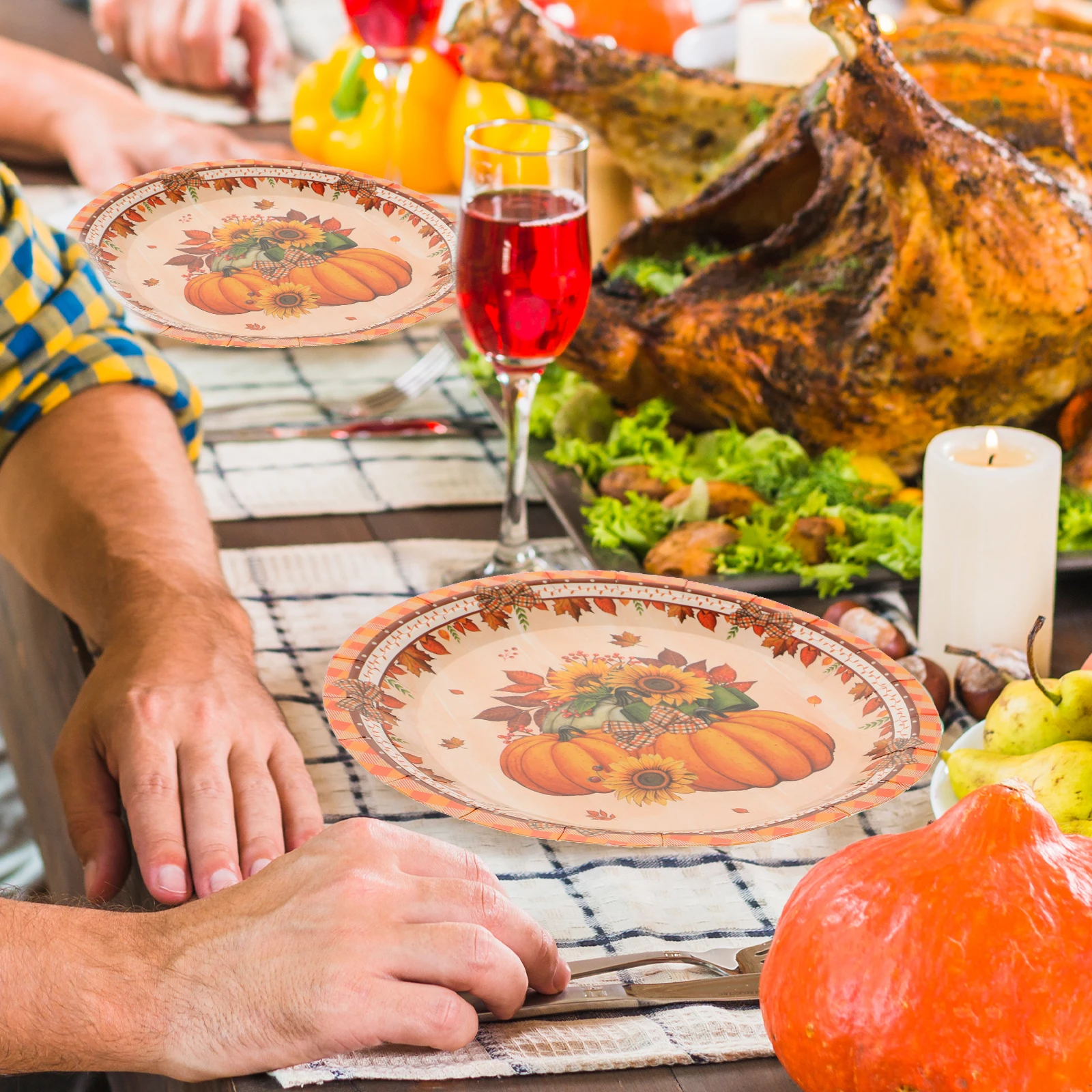 

48pcs 48 Disposable Paper Plates 7 Inch 9 Inch Thanksgiving Turkey Round Dishes Party Supplies Home Outdoor Events