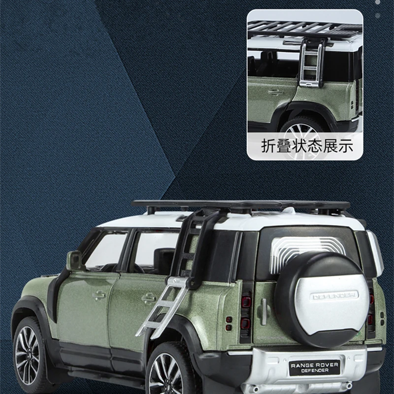 1/32 Range Rover Defender SUV Alloy Car Model Diecast Metal Toy Off-road Vehicles Car Model Simulation Sound and Light Kids Gift