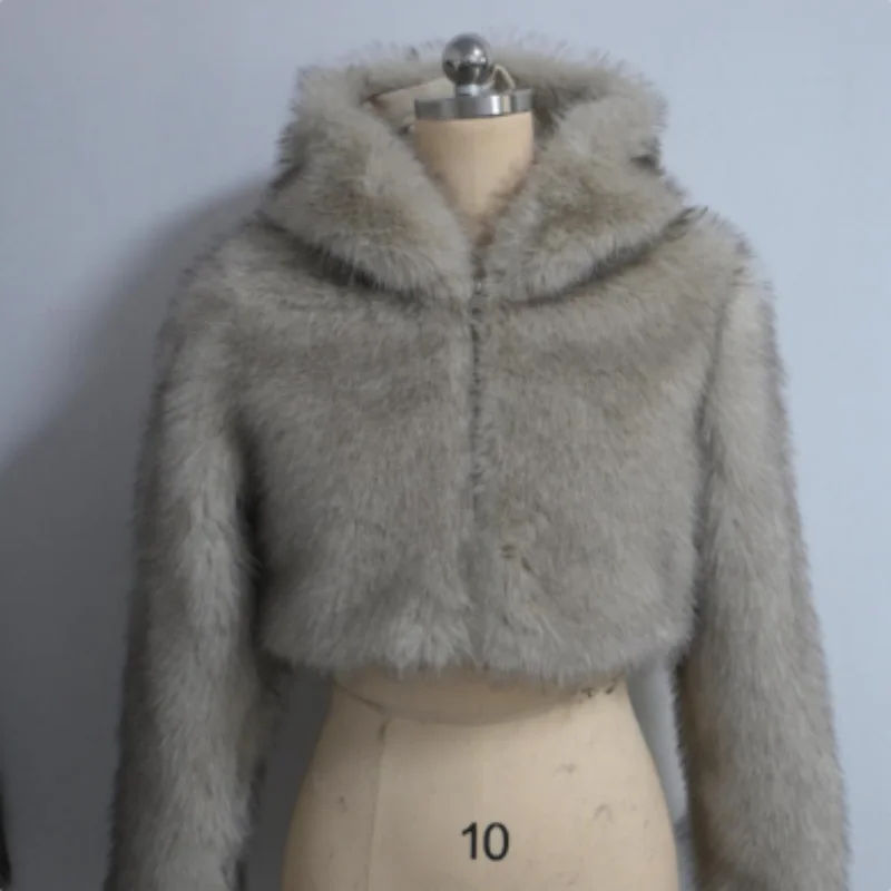 ZXRYXGS 모조 모피 코트 2026 가을, 겨울 패션 재킷 짧은 스타일 세련된 후드 여성 의류