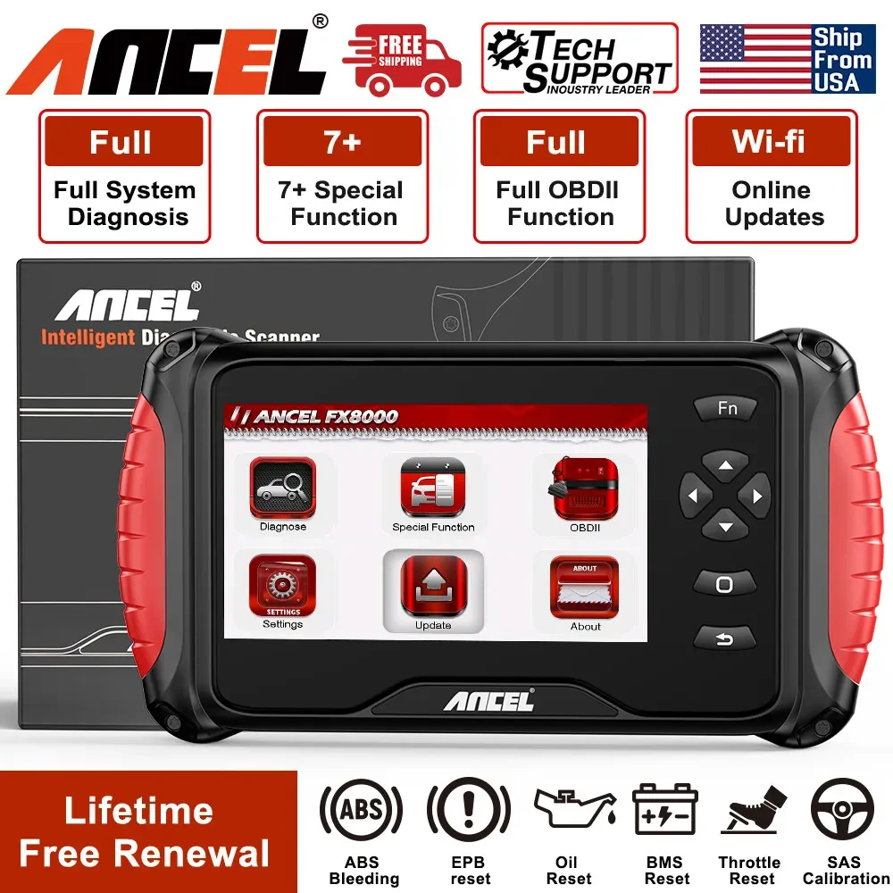 ANCEL FX8000 OBD2 Scanner Automotive All System Diagnostic Tool ODB2 Code Reader ABS Bleeding Oil Reset EPB SAS Resets Scan Tool