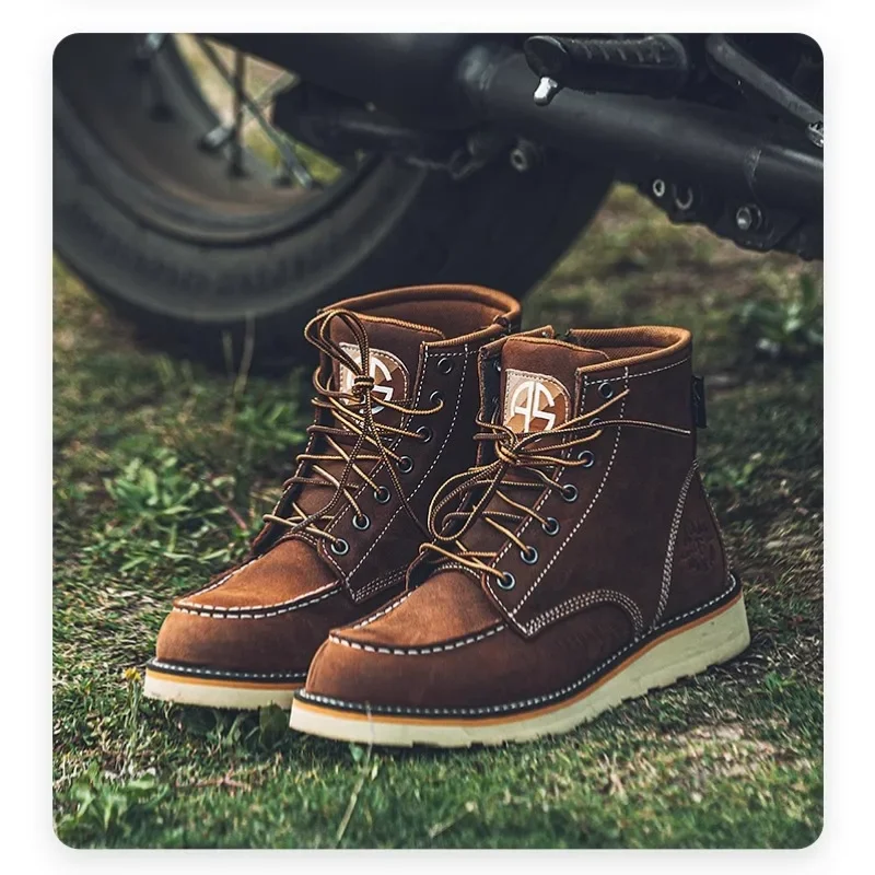 Alien Snail Work Shoes Men's Summer Midhelp Martin Boots English Style Leather Shoes American Retro Cycling Motorcycle Boots