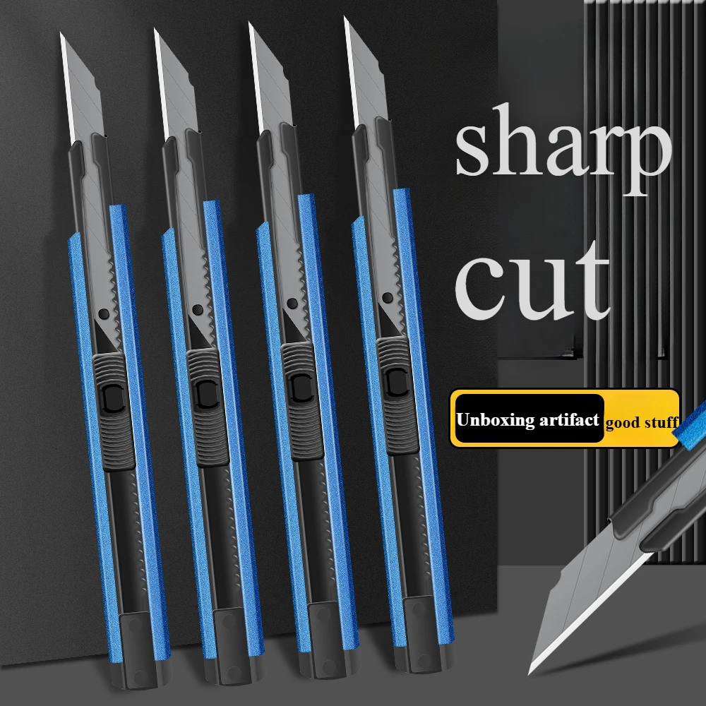 1/10PCS 30 Degree Retractable Box Cutter 9MM Blade Utility Knife Carbon Steel Self-Locking Design Cutting Tools Wallpaper Carton