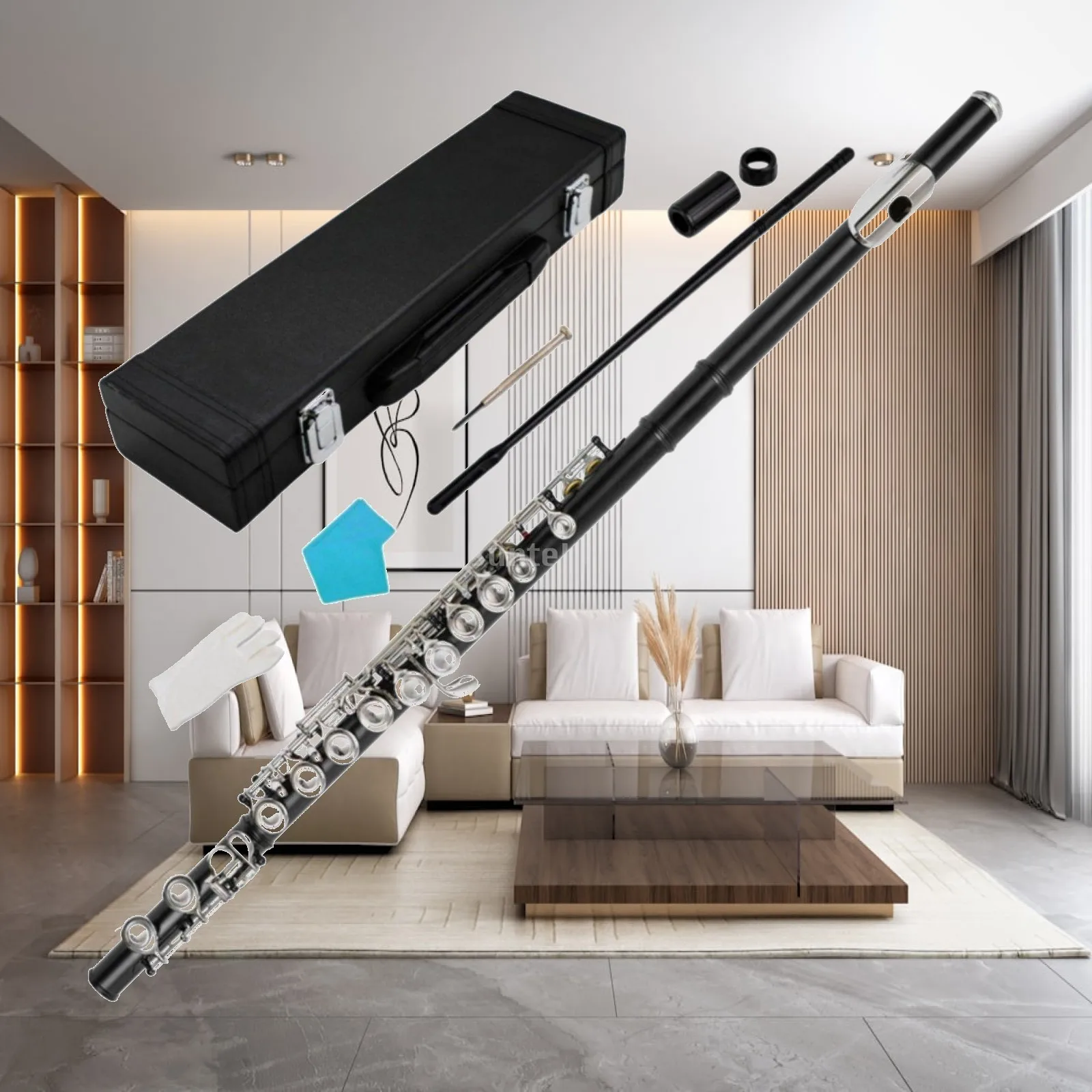 Plated Flute 16 Key C Offset Ergonomic Closed Hole Musical Flute Starter Kit for Band Rehearsal and Student