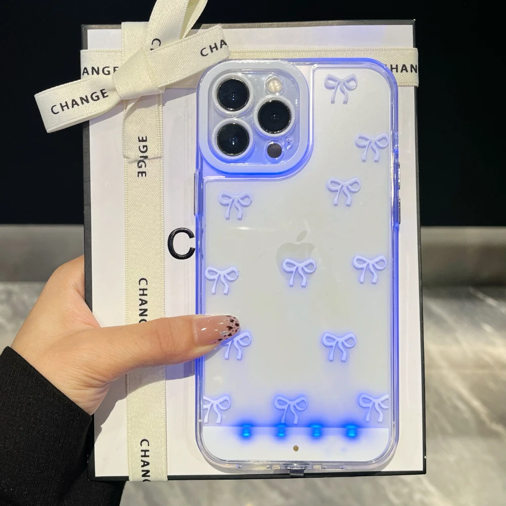 

Чехол для телефона Luminous Call Light Up Flash Bowknot для iPhone 17, 16, 15, 13, 12, 11, 14 Pro Max Plus FIve Color Light Change Чехлы