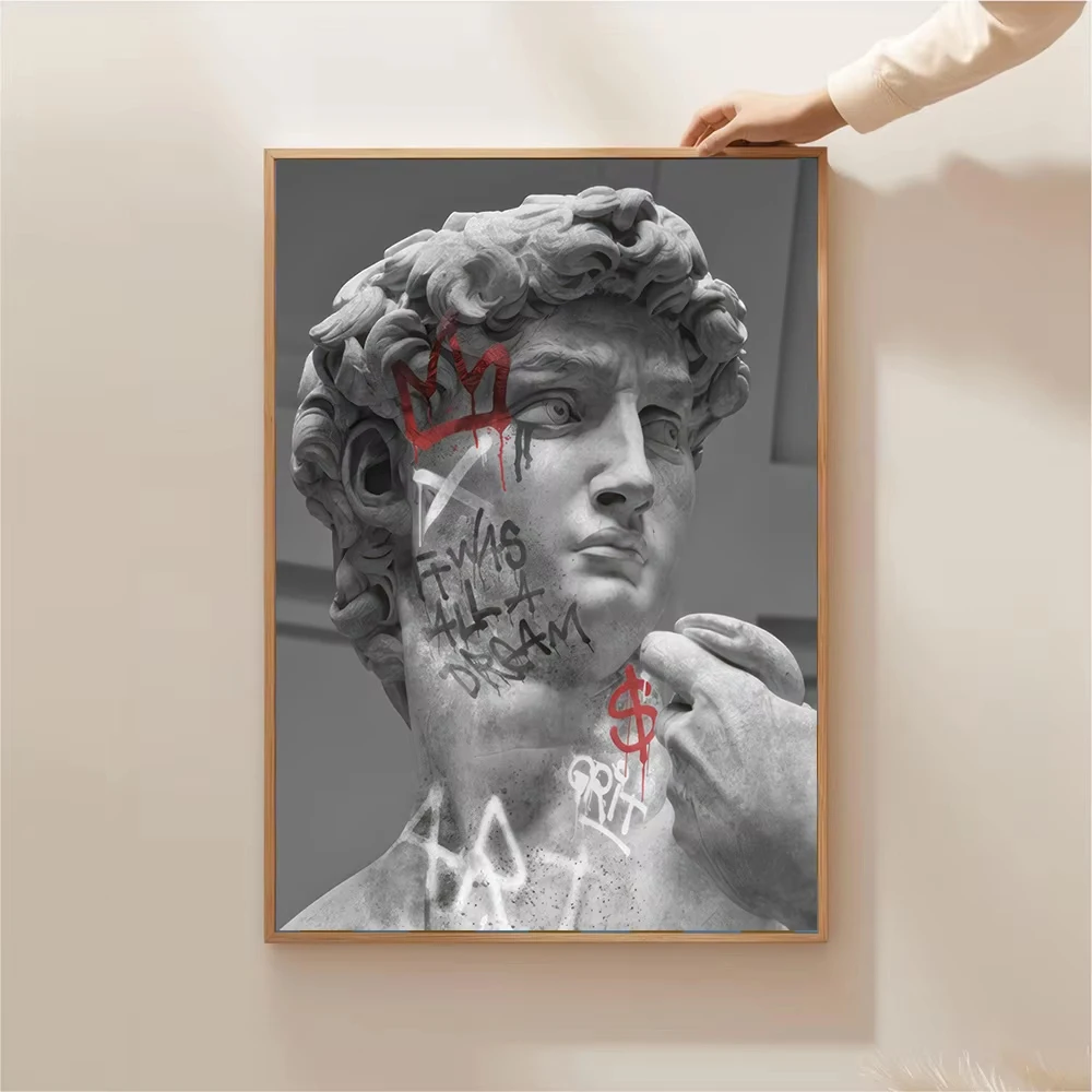 David-Statue, Graffiti-Kunst, Leinwandgemälde, David-Kopfskulptur, Poster und Drucke, Straßen-Wandkunst, Bilder zur Raumdekoration – Detail 6