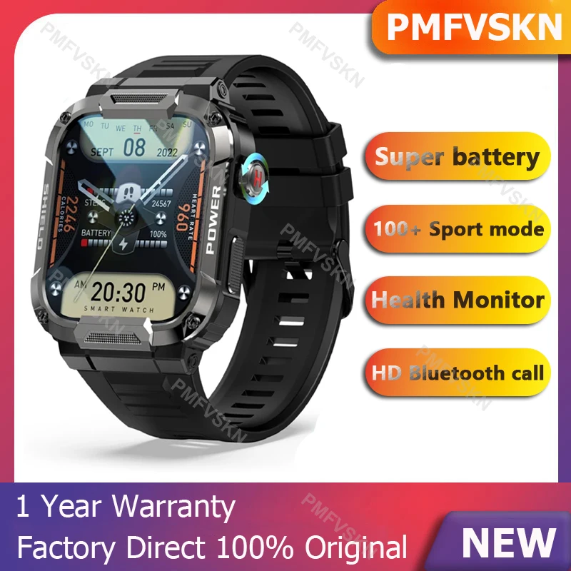 

Rugged Military Smart Watch Men For Android Ios 400mAH Sport Ftiness Watches IP68 Waterproof 1.85'' Bluetooth Call Smartwatch