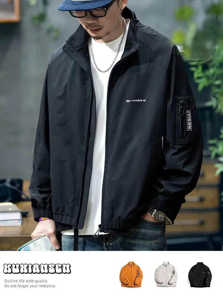 Spring 2026 American Style Stand Collar Jacket Men's Trendy Large Size Casual Workwear Outerwear Loose Fit Youth Popular