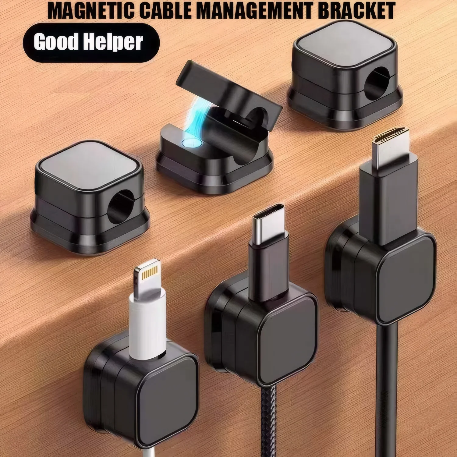 10Pcs Magnetic Cable Holder Self Adhesive Cord Clip Smooth Pulling Charging Cable Keeper Wire Clip for Car/Home/Office