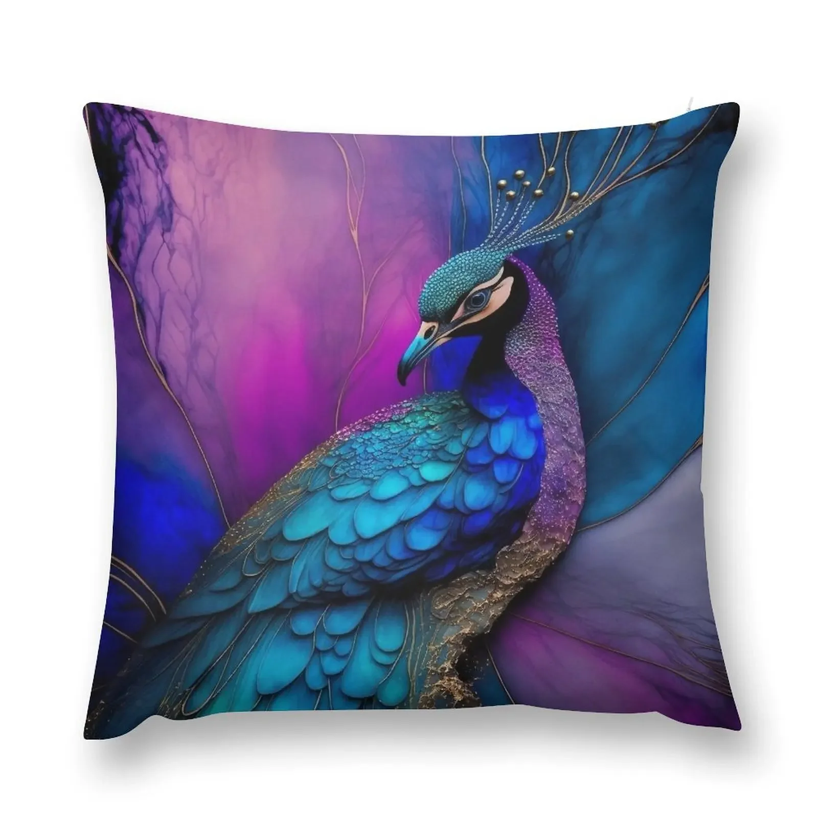 

Peacock Plume - Alcohol Ink Resin Art Throw Pillow New year Decorative pillowcase Christmas Covers For Cushions pillow