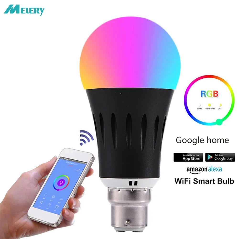 

Melery Bayonet WiFi Smart LED Lights Bulbs B22 Lamp RGB Warm Cool White Color 12W Timmer Remote Control By Alexa Google Home