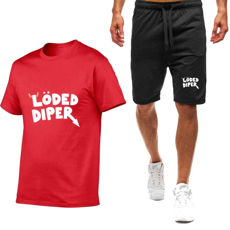 

2025 Summer LODED DIPER Logo Print 2025 Brand New Cotton Men's T-shirt Pure Color Top Best Seller Half Pants Sports Suits