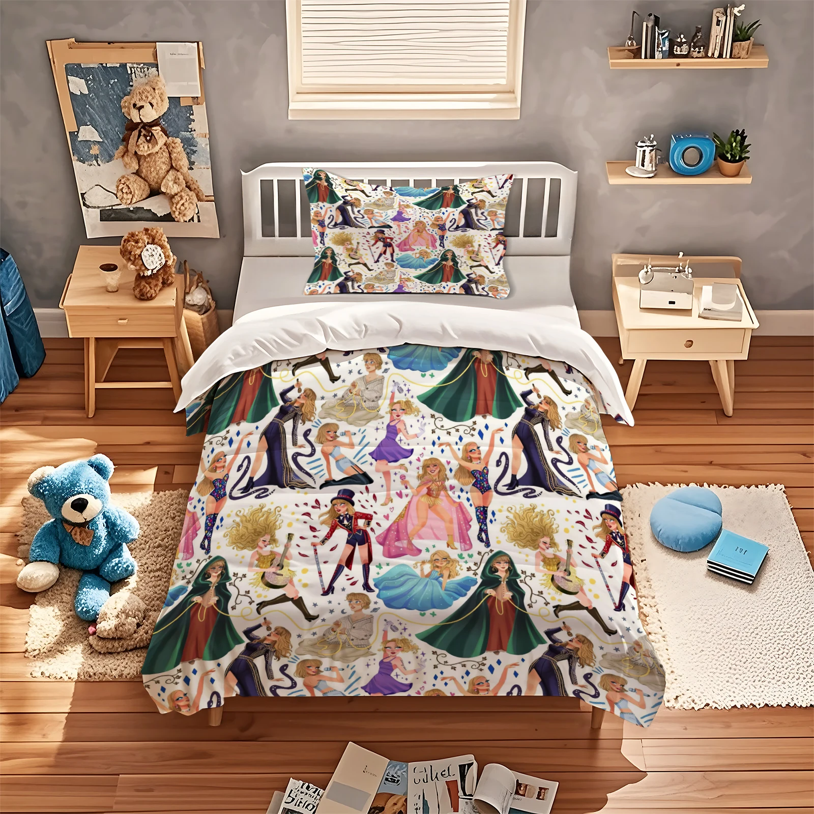 Cartoon Singer Girl Duvet Cover Set Pop Music Star Bedding Set Soft Polyester Quilt Cover With Pillowcase Bedroom Decor Fan Gift