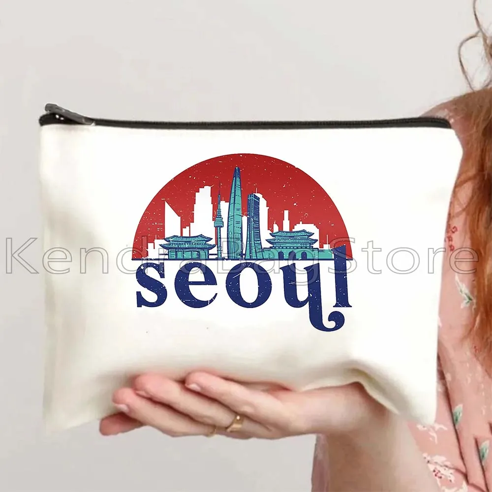 Dubai Paris New York Seoul Amsterdam London Bangkok Venice Istanbul Skyline Canvas Cosmetic Makeup Bag Pencil Case Zipper Pouch