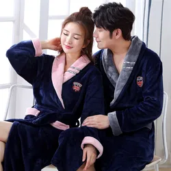 Thicken Warm Couple Style Flannel Robe Winter Long Sleeve Bathrobe Sexy V-Neck Women Men Nightgown Lounge Sleepwear Home Clothes