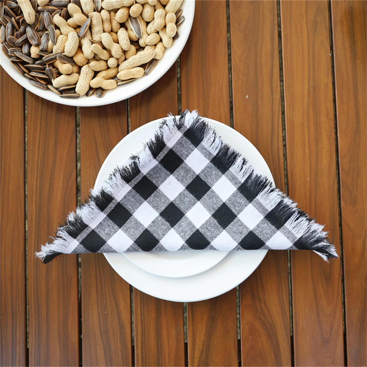 

6PCS Buffalo Check Napkin Cotton Polyester Blend Tablecloth Wedding Party Christmas Red Black Checkered Board Fringe Decoration