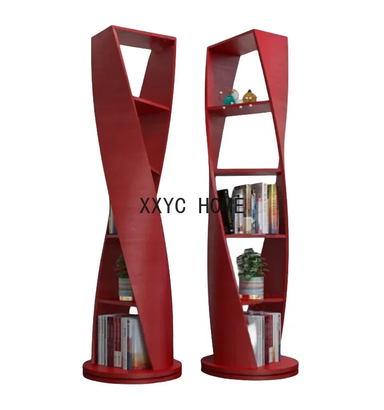 Solid Wood Rotating Bookcase round Shelf Modern Special-Shaped Decorative Display Stand