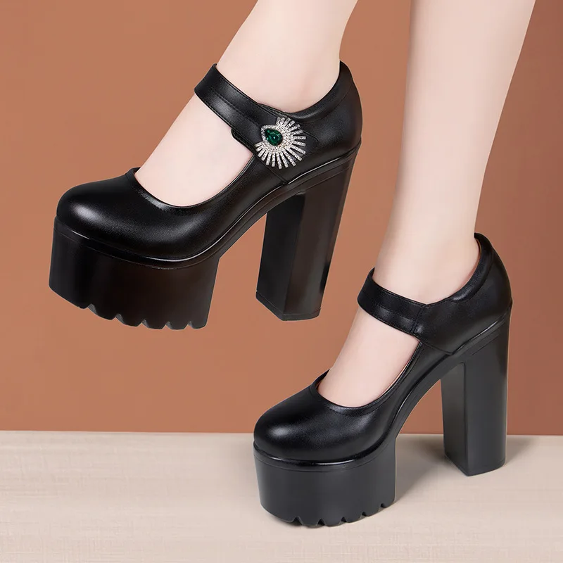 Zapatos de tacón elegantes con plataforma de fondo grueso, tacones altos de 14cm para mujer, talla pequeña 32-43, otoño 2024, zapatos de modelo Formal de oficina con tacón de bloque