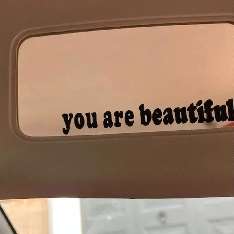 2pcs You Are Beautiful Reflective Car Stickers English Letter Stickers Rearview Mirror Sticker Waterproof Sticker Accessories