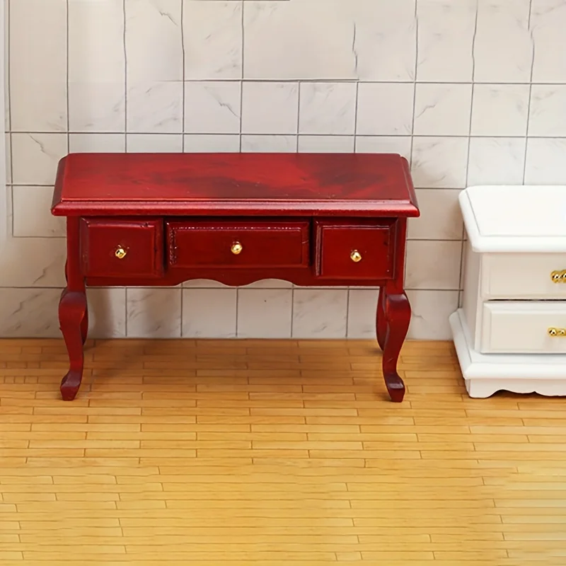 1 szt. Miniaturowy drewniany stolik boczny do domku dla lalek z szufladą, symulowany model, miniaturowa szafka do przechowywania, dekoracja, model mebla