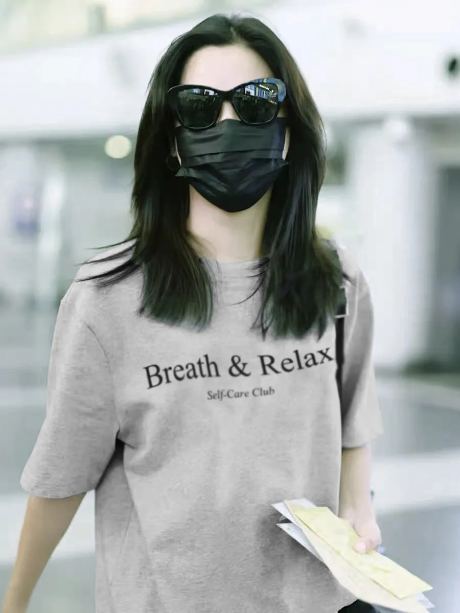 

Футболка Breath Relax Self Care Club, минималистичная серая футболка, топ с мотивационной цитатой, уличная одежда для йоги и медитации, повседневная рубашка унисекс