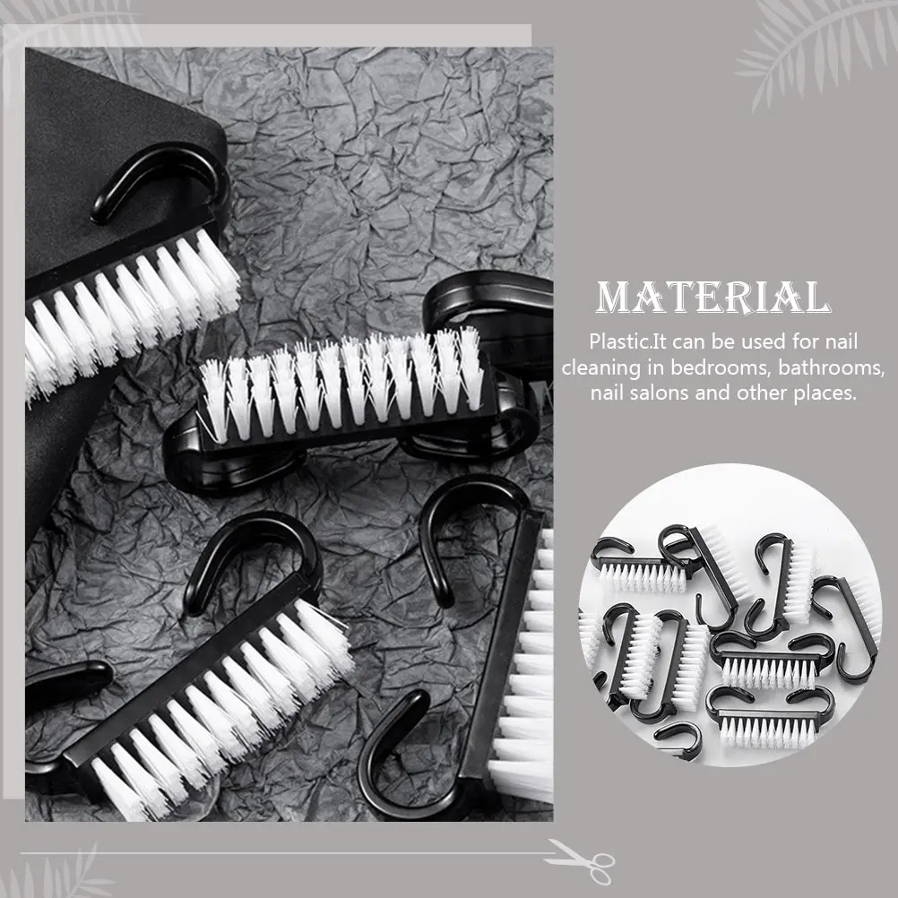 

10 Pcs Black Small Horn Brushes Nail Cleaning Tools Durable Manicure Fingernail Scrub Home Use Plastic Dust Collector