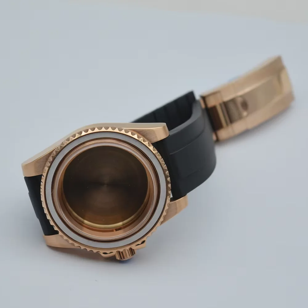 40mm silver/rose gold watch case fit NH35 NH36 ETA2836 2824 PT5000 Miyota8215 8205 Mingzhu DG2813 sapphire glass rubber strap