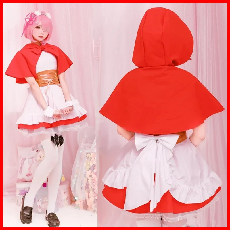 Anime Ram Rem Cosplay Costume Re Life In A Different World From Zero Red Riding Hood Maid Outfit Halloween Chirstmas Party Dress