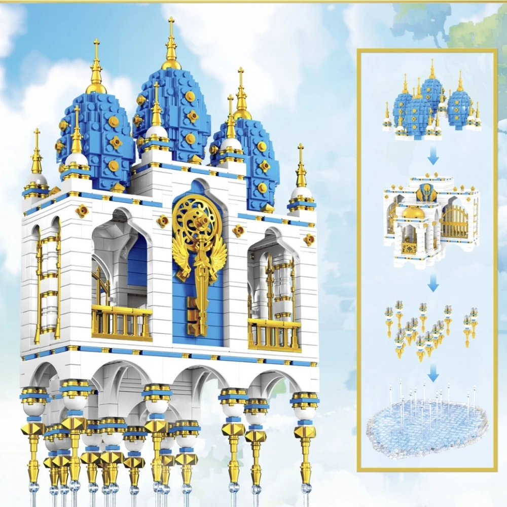 MOC كبير الانجراف السماء قصر القلعة اللبنات مجموعة منزل القرون الوسطى في سحابة لتقوم بها بنفسك لعب للأطفال عيد ميلاد هدية عيد #5