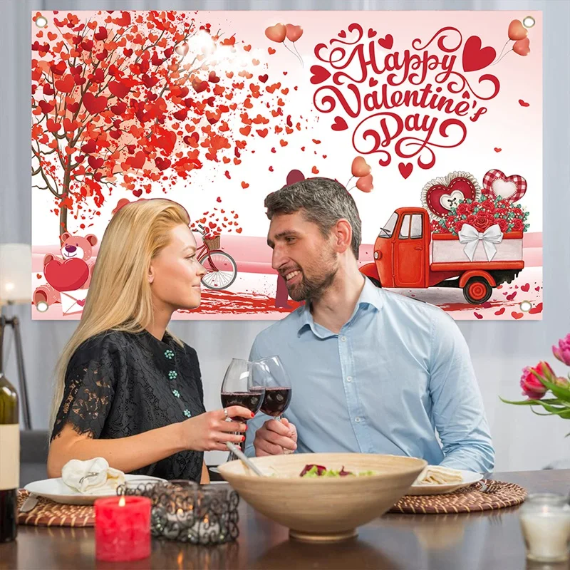 زينة حفلات قلب حب ، لافتة عيد الحب السعيد ، أحمر ، 71 × خلفية اليوم "، قطعة واحدة