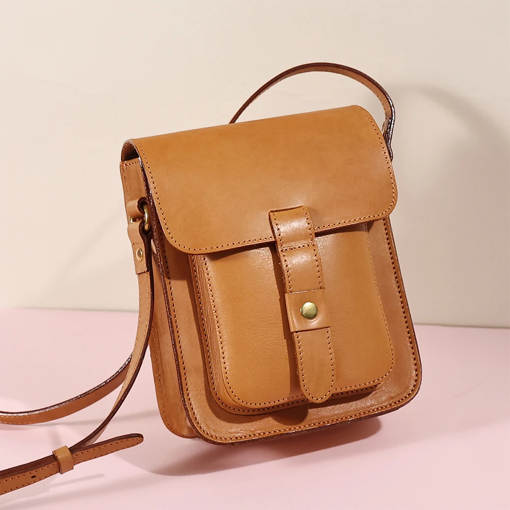 New crossbody bag women's genuine leather shoulder bag retro large capacity vegetable tanned leather women's bag