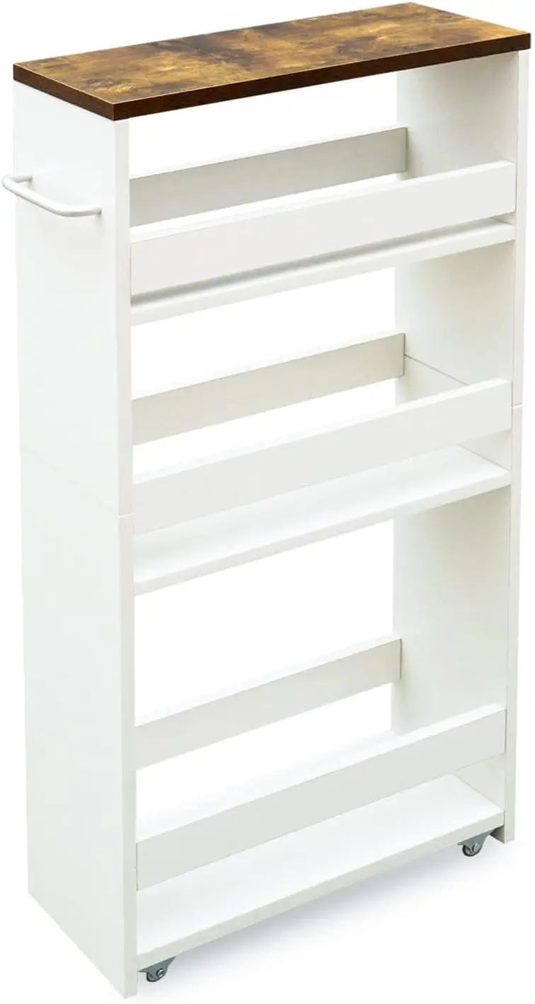

4-Tier Slim Rolling Storage Cart with Handle, Mobile Shelving Organizer for Kitchen Laundry Narrow Spaces