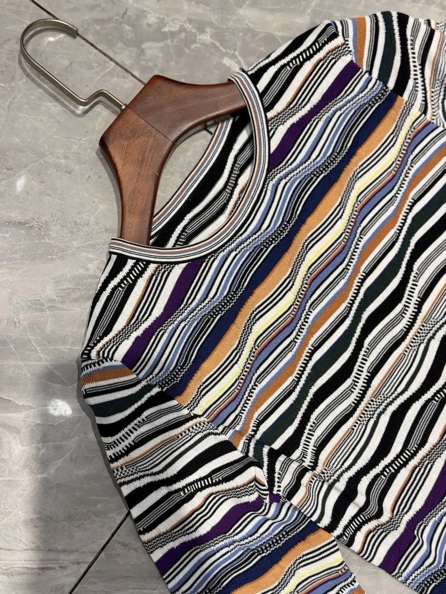 

Autumn Women Striped Knitted Dress Round Neck Long Sleeve Vintage Ladies Midi Robe