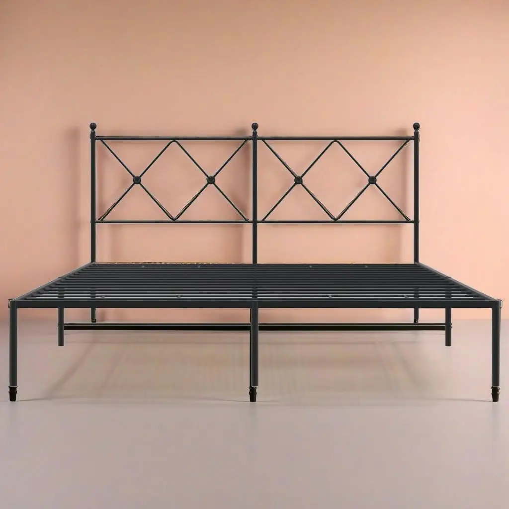 

Black Metal Bed Frame with Headboard - No Mattress Included, Size 59.1x78.7 inches