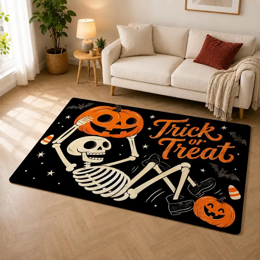 Halloween Skeleton Floor Mat Premium Flannel Bath Mat Anti-slip Cloud Feel Rug Durable Machine Washable Floor Carpet
