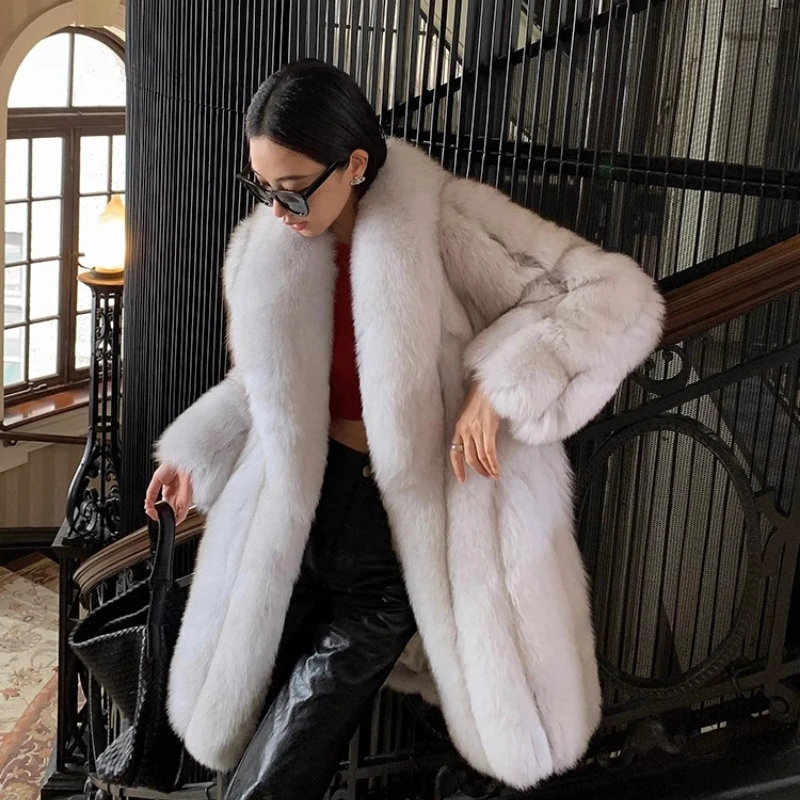 YOLANFAIRY autumn and winter Imported whole fox fur Suit-style fur coat woman turn-down collar long sleeve дубленка женская 2025