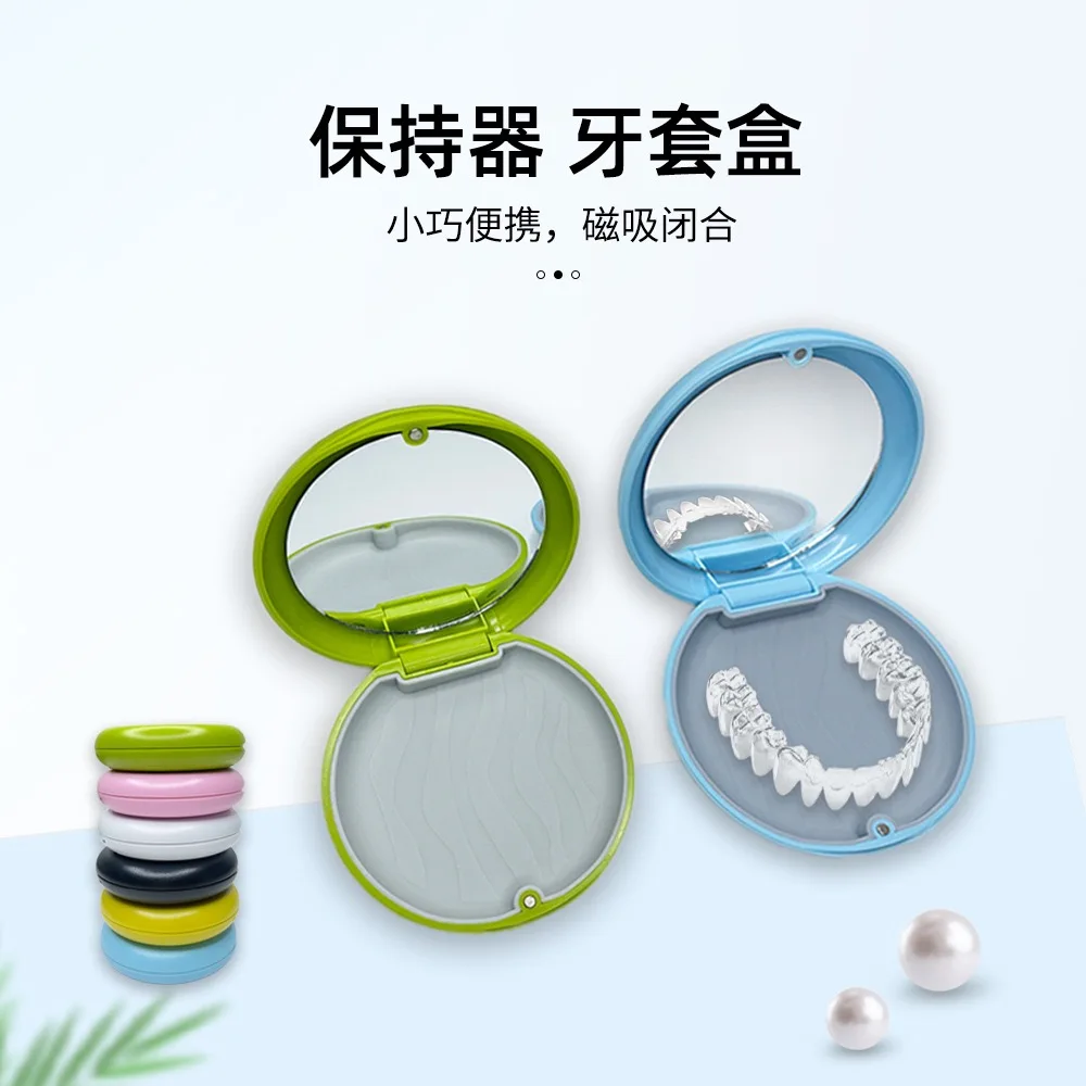 

2pcs Retainer Case With Mirror Dental Denture Box Fake Teeth Orthodontic Case Holder Container Bracket Storage Organizer 6Color