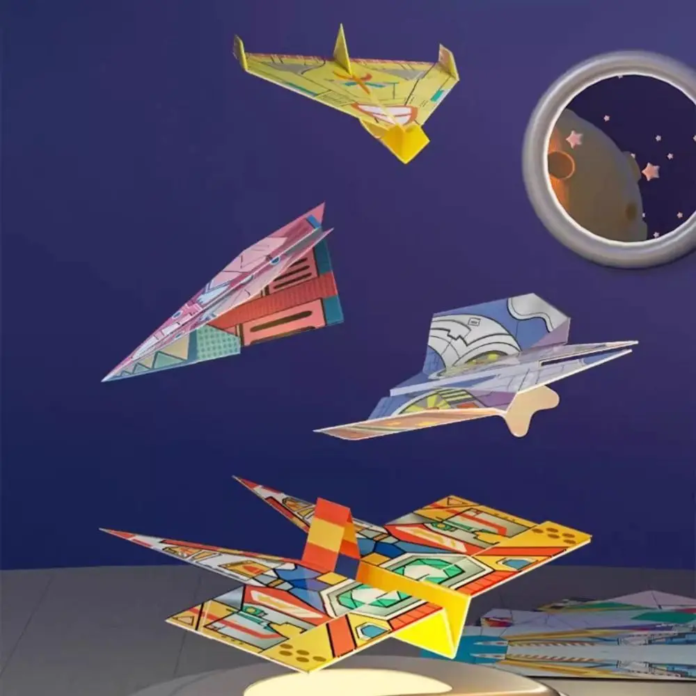 Paper Handmade Colored Paper Set Art Learning Folding Airplane Origami Set 3D Montessori Versatile Paper Aircraft