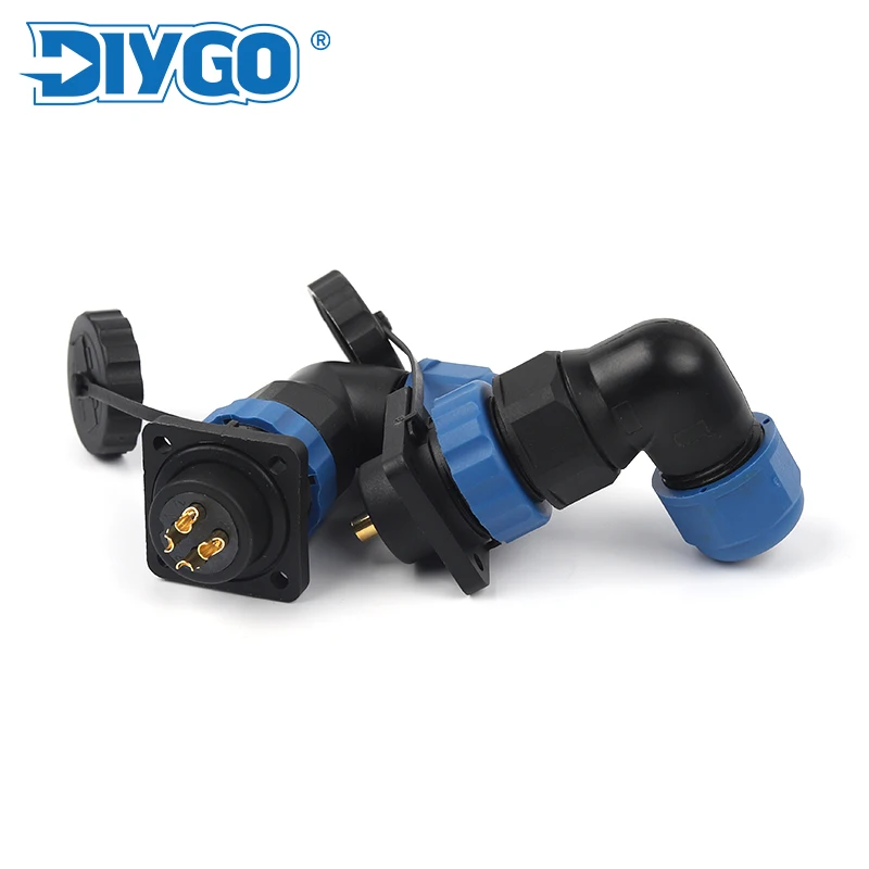 SP20 IP68 Waterproof Connector Elbow Square 4 holes Panel Male Female Plug Socket welding Wire Cable Aviation Connector DIY GO