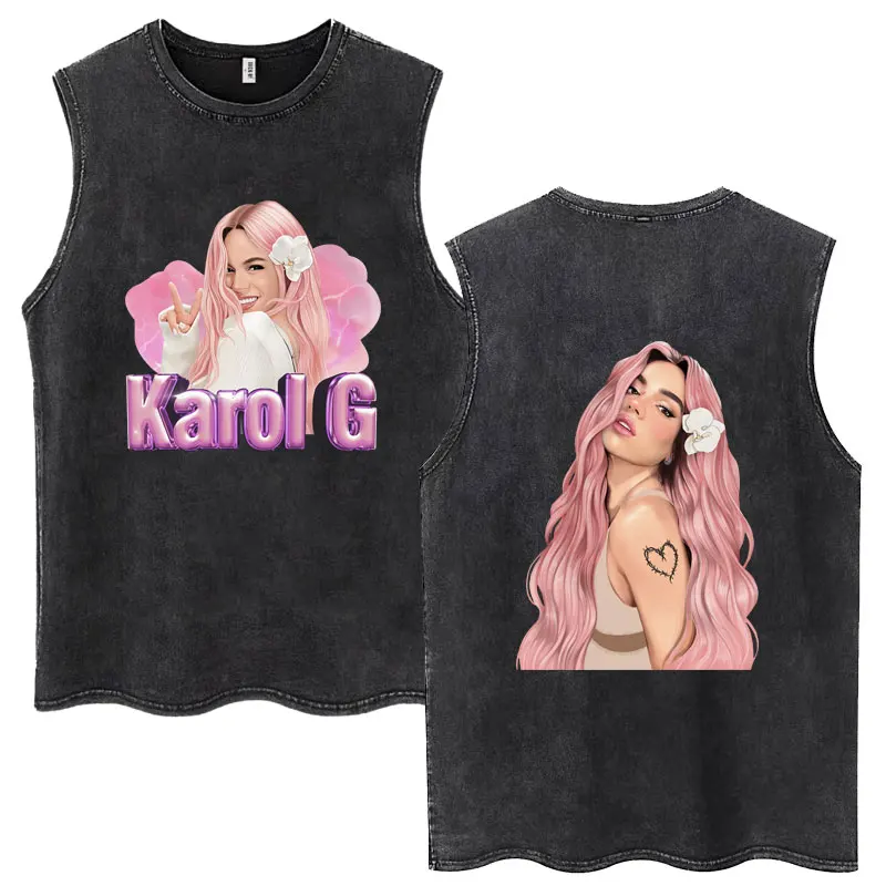 Hot Sale Karol G Bichota Music Album Washed Tank Tops Hip Hop Fashion Men Women Breathable Cozy Cotton Oversized Sleeveless Tees - Image 5