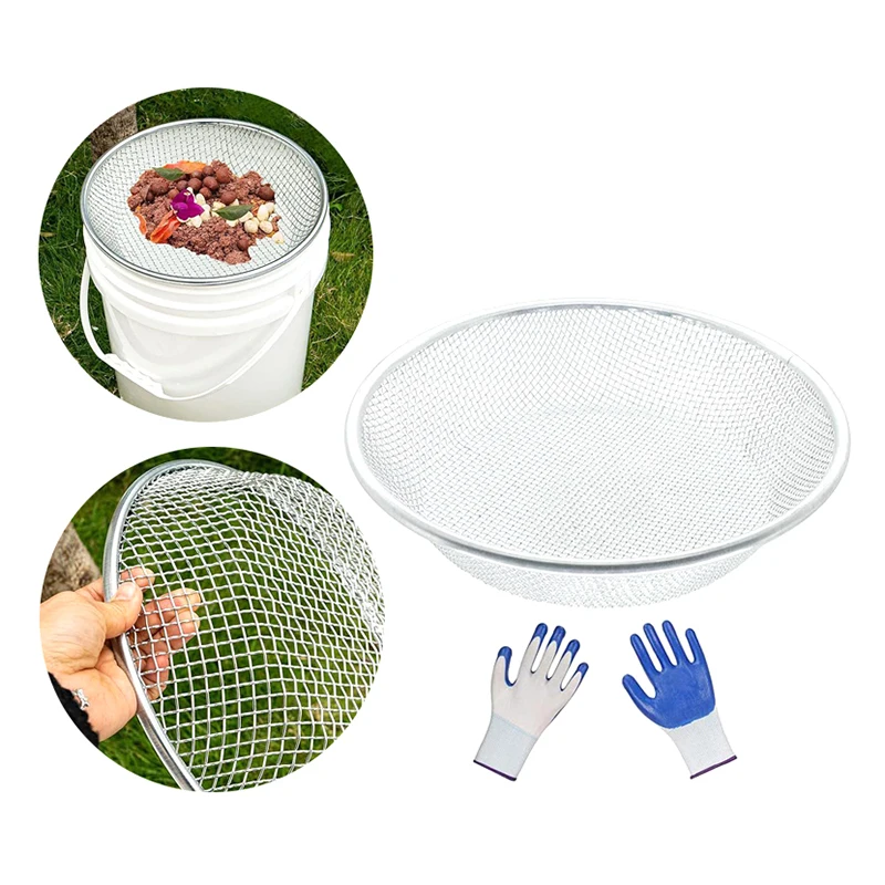 

11.81-inch Stainless Steel Soil Compost Sieve Sandstone Sieve With 2/6/10MM Mesh For Capturing Soil Rocks Sawdust Sand Compost