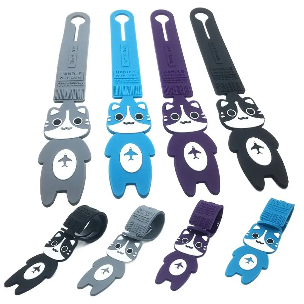 귀여운 만화 여행 수하물 태그 고양이 핸드백 라벨 탑승권 PVC 수하물 이름 태그 여행 액세서리 비행기 체크인