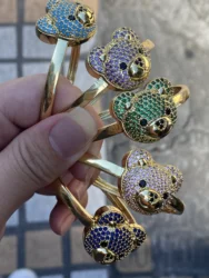 18k Gold Plated Simple Cute Forever Polar Teddy Bear Bangle Bracelet Jewelry Gift For Baby Girl