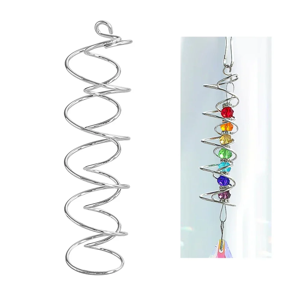 Stainless steel plating spring spiral wind tail outdoor garden wind chime decorations accessories crystal prism hanging