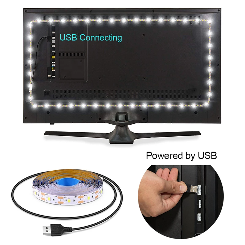 Bande lumineuse LED blanche intelligente pour téléviseur, ruban LED 5V blanc chaud pour rétroéclairage de téléviseur et décoration LED