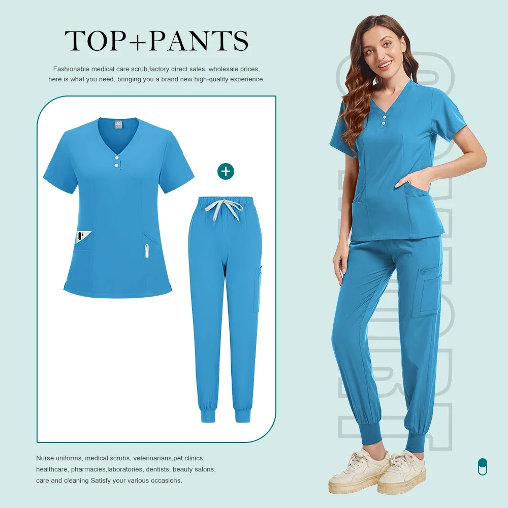 Ropa informal de manga corta para enfermera y mujer, uniformes médicos de trabajo de farmacia, uniforme para enfermería, conjunto para correr con cuello en V